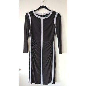 Ralph Lauren Black White Colorblock Ruched Stretch Bodycon Dress Size 4